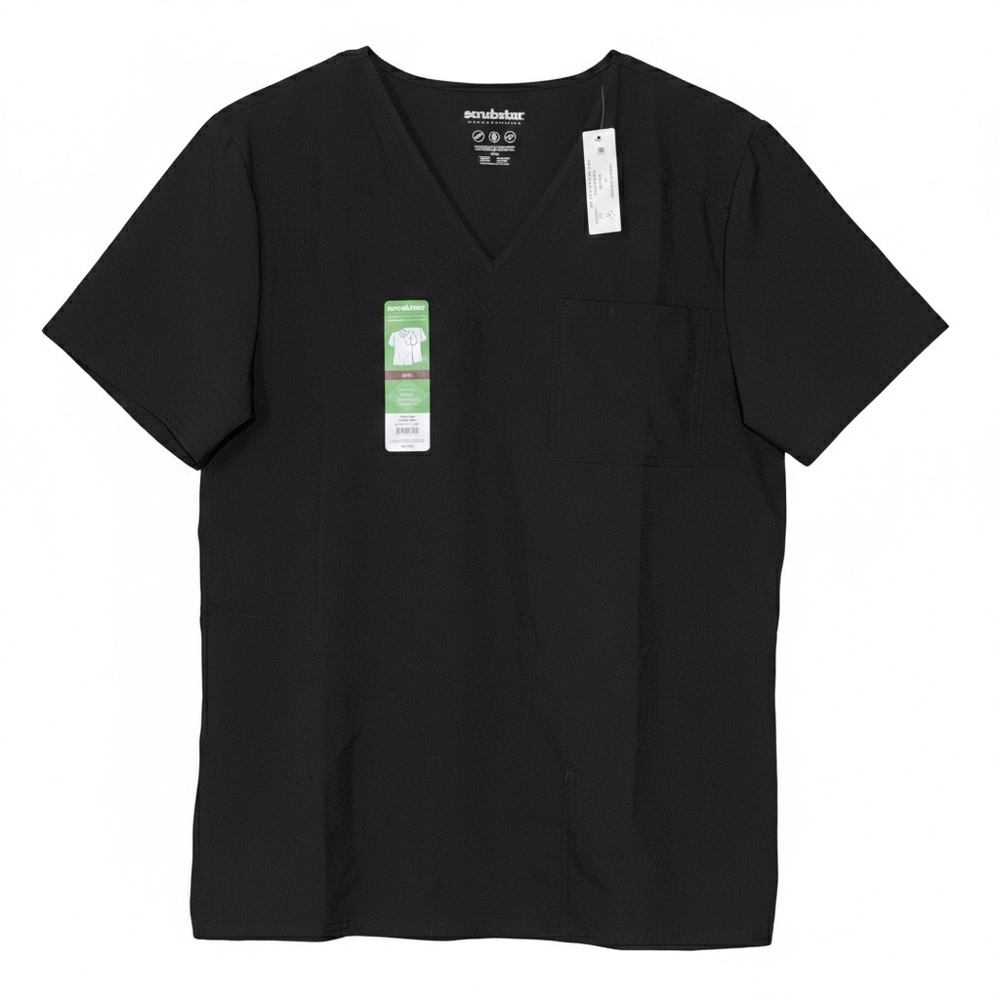 Scrubstar Premium Unisex V-Neck Scrub Top Black Size Small Stretch NWT